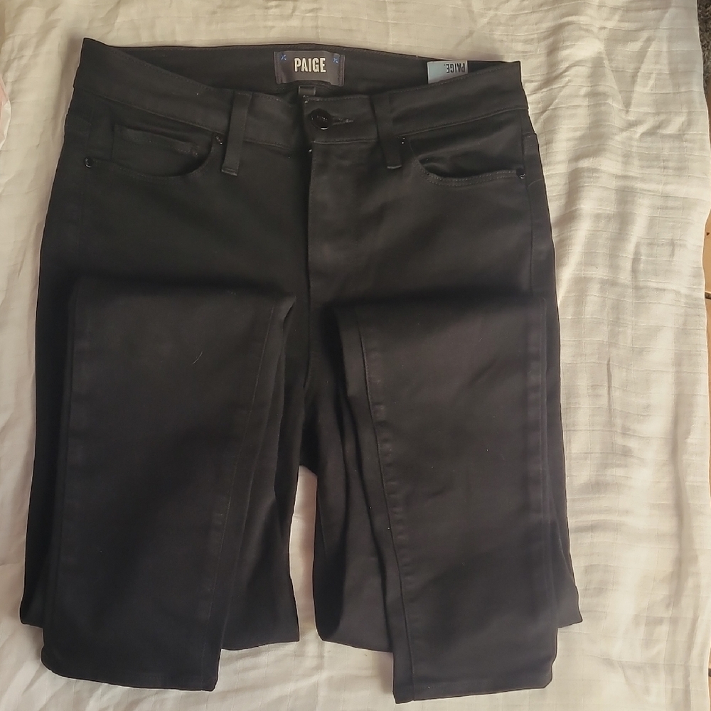 PAIGE Black Straight Leg Jeans